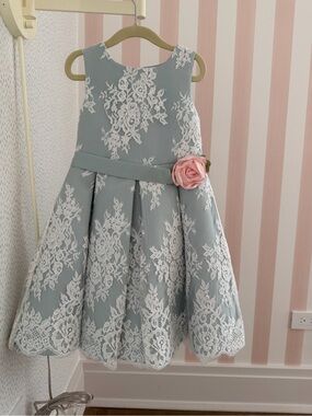Monsoon Sage Green Lace Dress with Pink Rose Accent